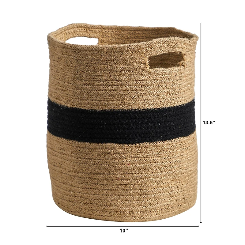 13.5" Brown & Black Handmade Natural Cotton Basket Planter