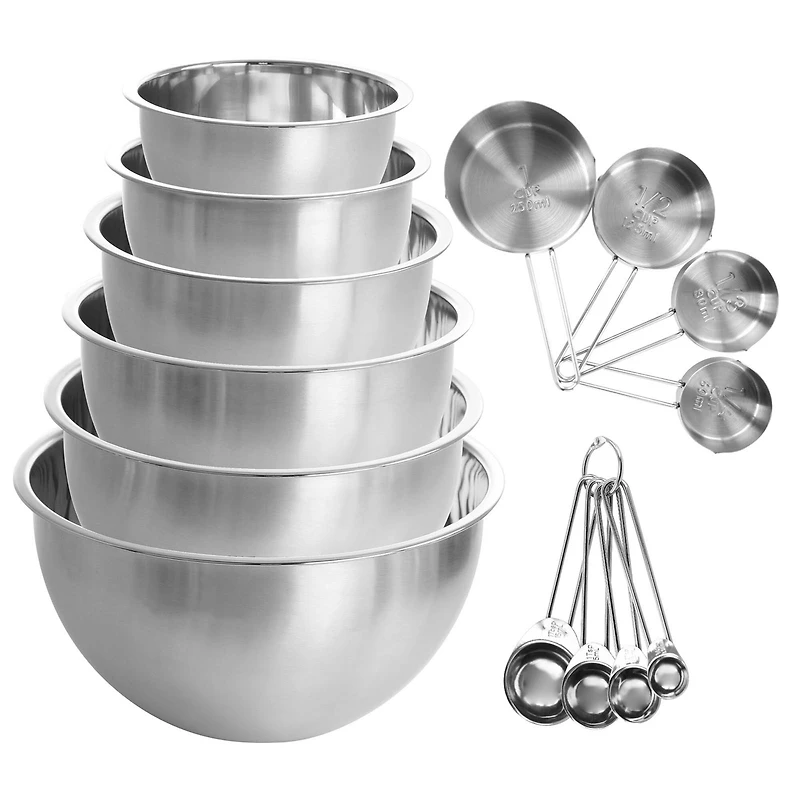MegaChef 14 Piece Stainless Steel Measuring Cup & Spoon Set with Mixing Bowls