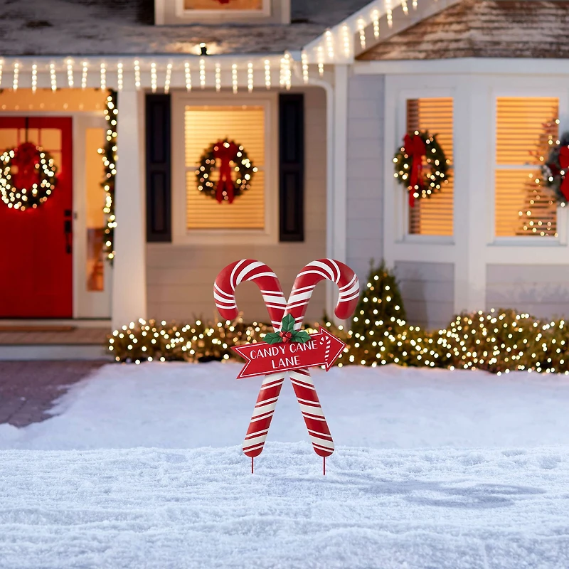 Glitzhome® 30" Metal Christmas Candy Cane Yard Stake