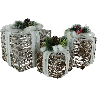 LED Gift Boxes with Pine & Berries Christmas Decoration Set