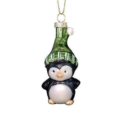 Wizardi 8.27" x 11.81" Glass Penguin with Hat Christmas Ornament, 1pc.
