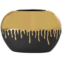 CosmoLiving by Cosmopolitan 11" Black Ceramic Vase with Abstract Gold Melting Drips