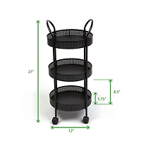Mind Reader 27" Black 3-Tier Multi-Purpose Metal Utility Cart