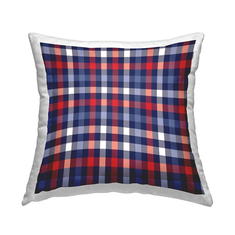 Stupell Industries Plaid Tartan Pattern Red Blue Checker Throw Pillow, 18" x 18"