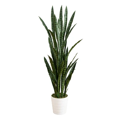 5ft. UV Resistant Artificial Snake Plant in White Decorative Planter