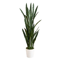 5ft. UV Resistant Artificial Snake Plant in White Decorative Planter