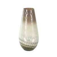 12.25" Brown Glass Ombre Vase with Spotted Concaved Details & Speckled Accents