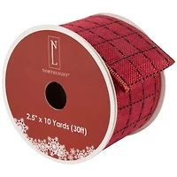 Red Woven Square Plaid Wired Craft Christmas Ribbon 2.5" x 10 Yards