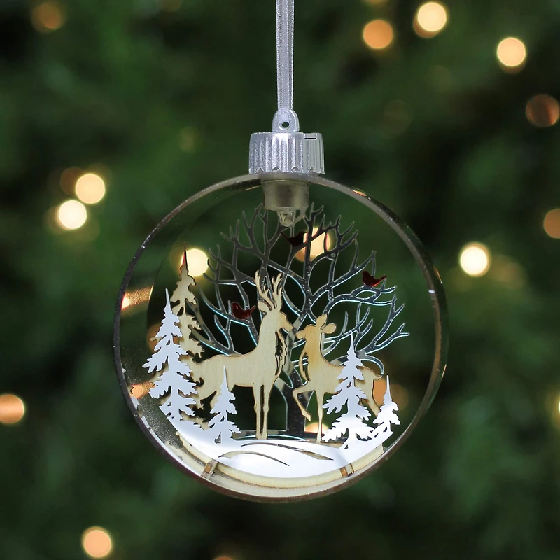 5" Pre-Lit Silver Woodland Animals Christmas Ornament