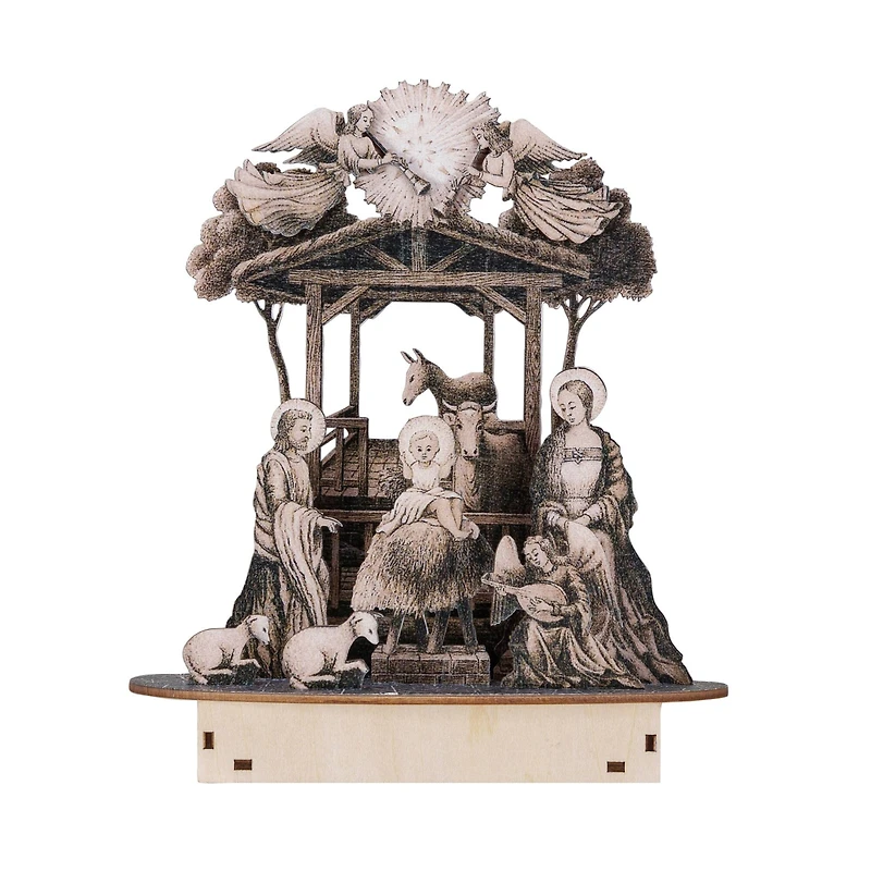 Hello Honey® 7.75" Laser-Cut Wood Nativity Scene with LED Light