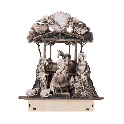 Hello Honey® 7.75" Laser-Cut Wood Nativity Scene with LED Light