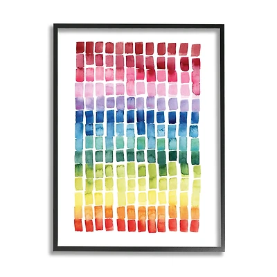 Stupell Industries Geometric Watercolor Rainbow Tiles over White in Frame Wall Art