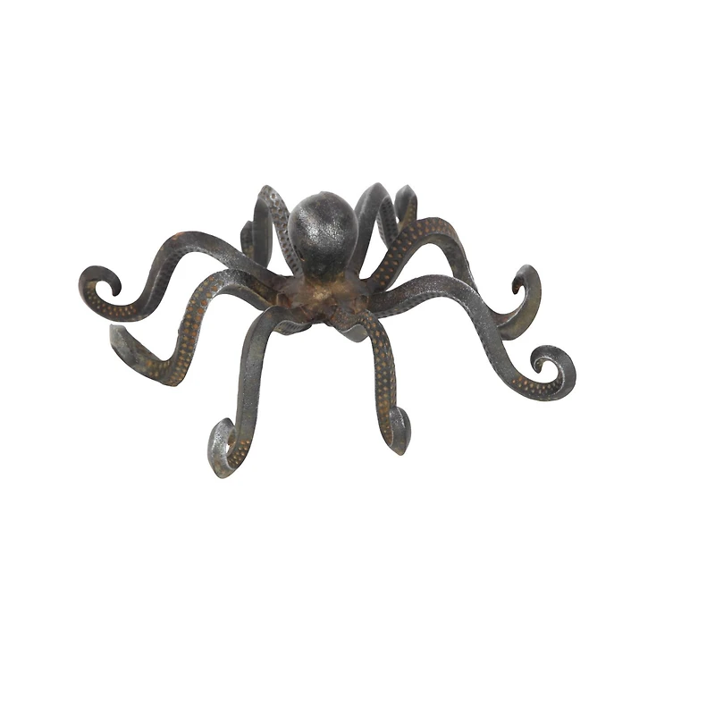 12" Black Metal Coastal Octopus Sculpture