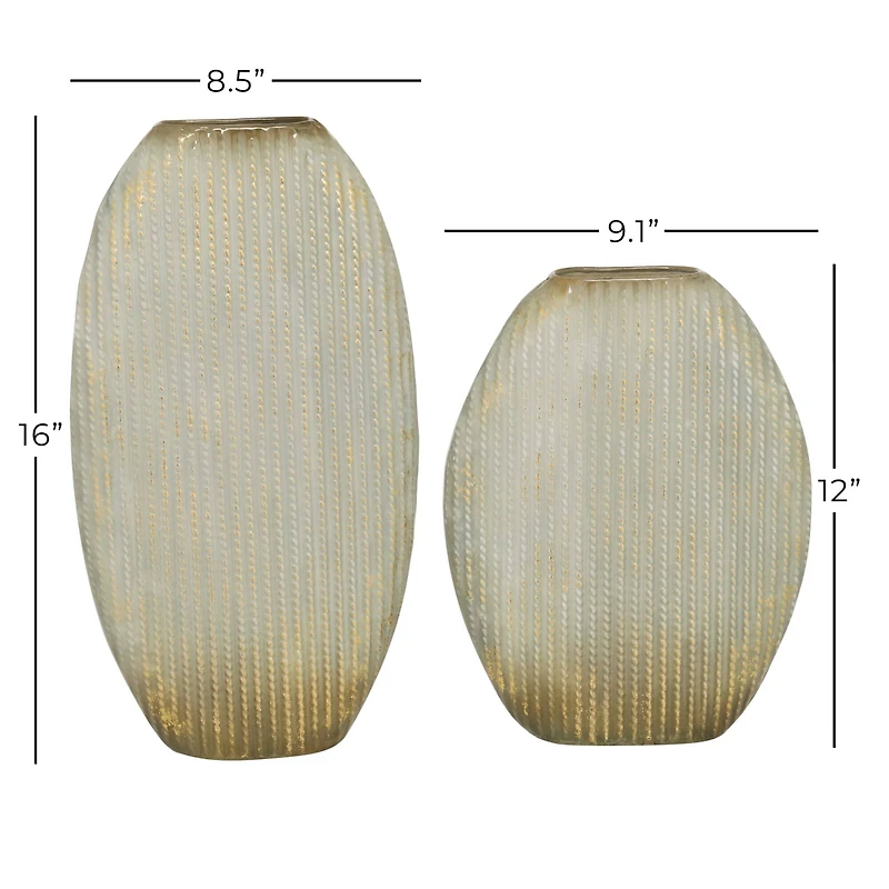 Set of 2 Gold Metal Contemporary Vase, 12", 16"