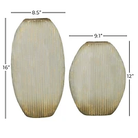 Set of 2 Gold Metal Contemporary Vase, 12", 16"