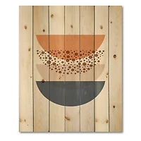 Designart - Abstract Sun & Moon Geometrics In Blue & Orange - Modern Print on Natural Pine Wood