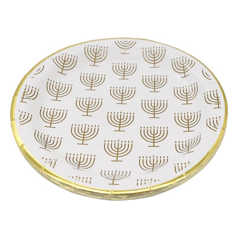 7" Gold Menorah Paper Plates, 12ct. by Ashland®