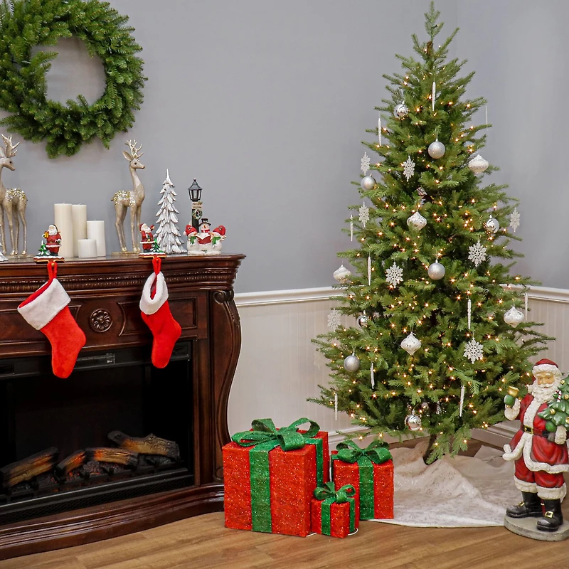 6.5ft. Pre-Lit Feel-Real® Nordic Spruce® Slim Artificial Christmas Tree, Clear Lights