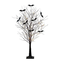 5ft. Pre-Lit Artificial Halloween Black Twig Tree with Bats and 50 Warm White LED Lights