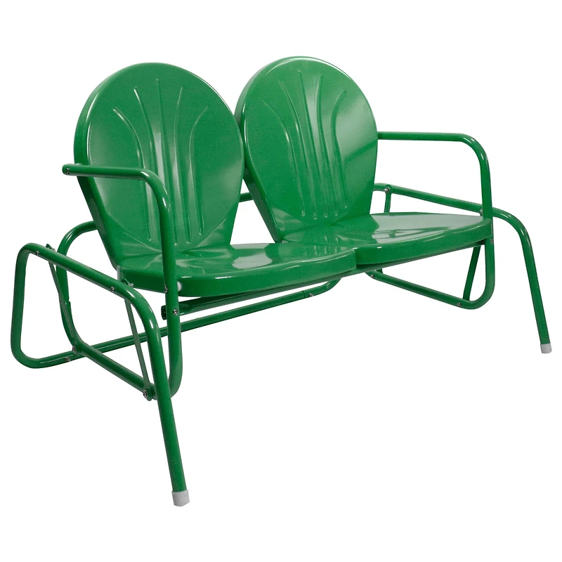 2-Person Outdoor Retro Metal Tulip Double Glider Patio Chair
