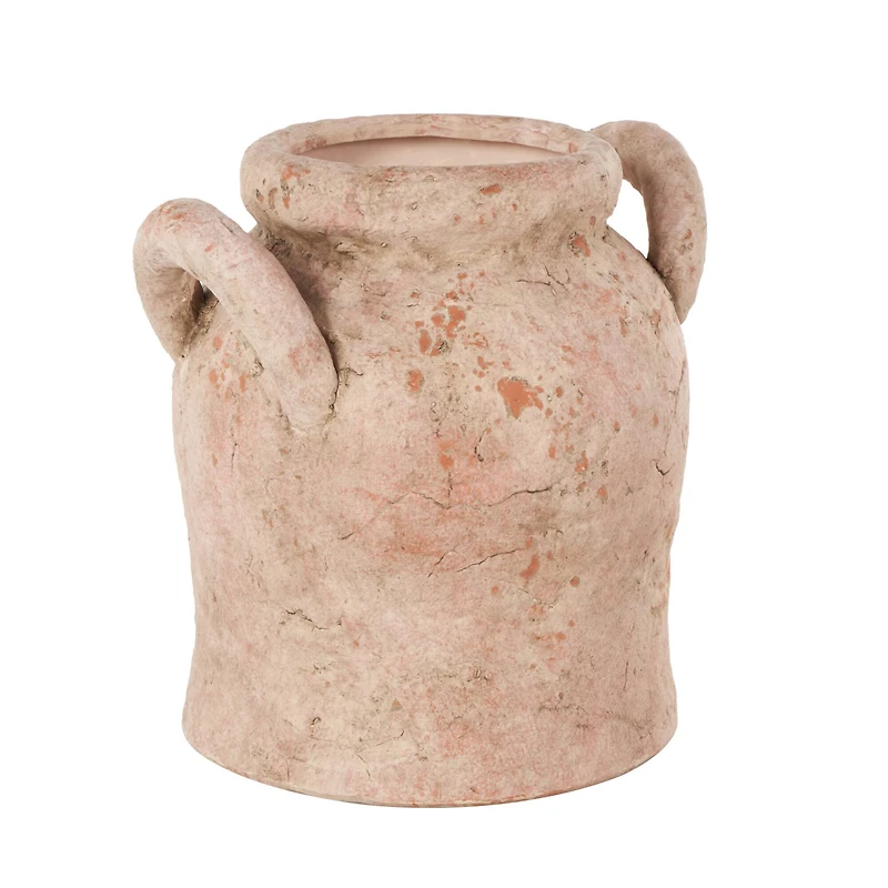 10.5" Pink Ceramic Antique Style Distressed Decorative Vase with Handles