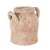 10.5" Pink Ceramic Antique Style Distressed Decorative Vase with Handles