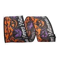 Reliant 2.5" x 10yd. Orange & Purple Spooky Halloween Jack-o-Lantern Wired Ribbon