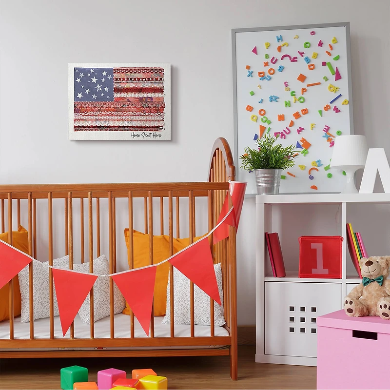 Stupell Industries Home Sweet Home Phrase Lace Pattern American Flag Canvas Wall Art