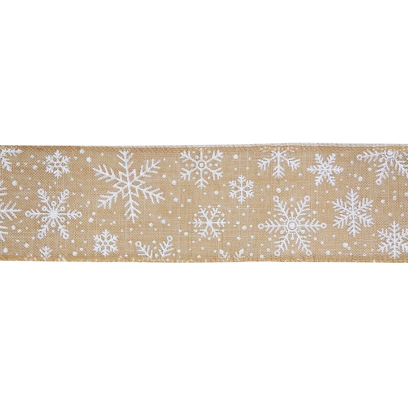 2.5" x 20ft. White Snowflakes Wired Faux Linen Ribbon by Celebrate It®