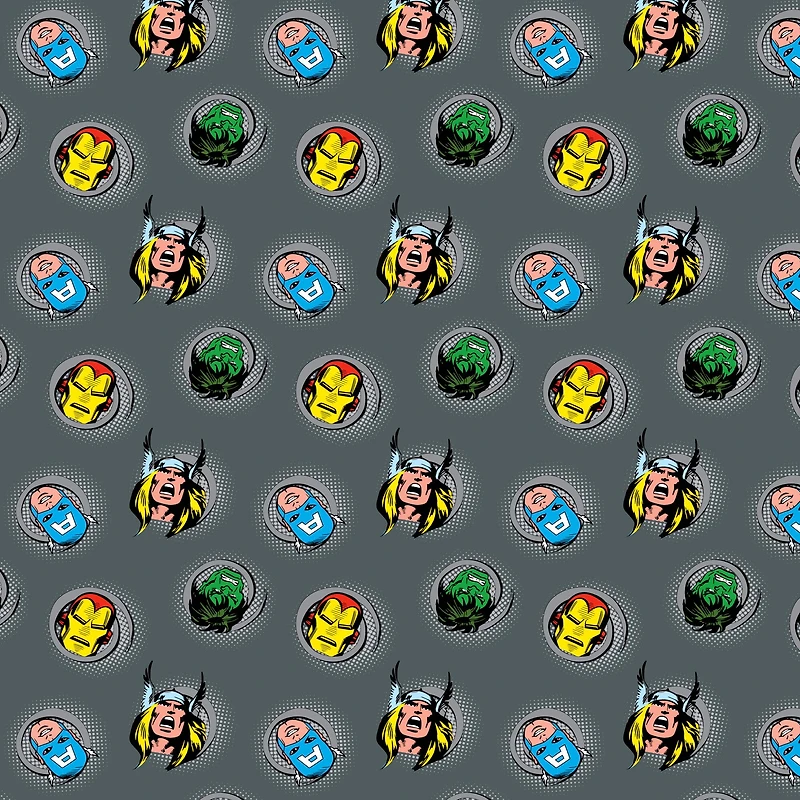 Marvel® Avengers Characters Gray Circle Toss Cotton Fabric
