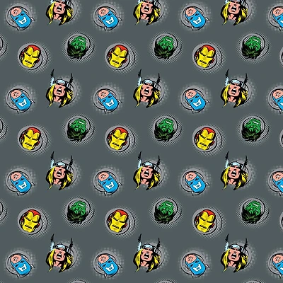 Marvel® Avengers Characters Gray Circle Toss Cotton Fabric