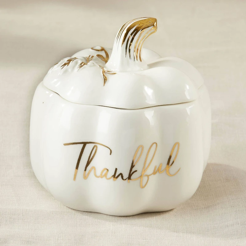 Kate Aspen White Thankful Pumpkin Decorative Bowl
