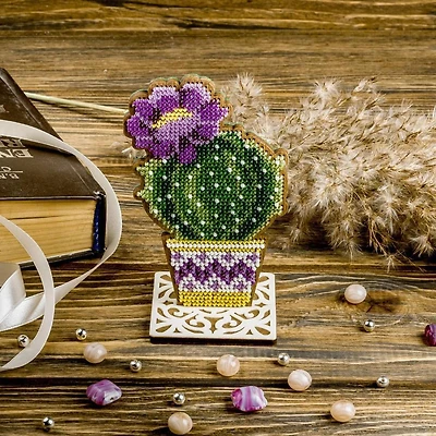 Wonderland Crafts Potted Round Cactus Bead Embroidery on Wood Kit