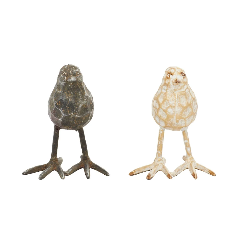 Set of 2 Gold Metal Farmhouse Bird Sculpture, 5" x 6"