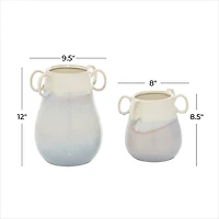 Set of 2 White Ceramic Farmhouse Vase, 12" x 10" x 9"