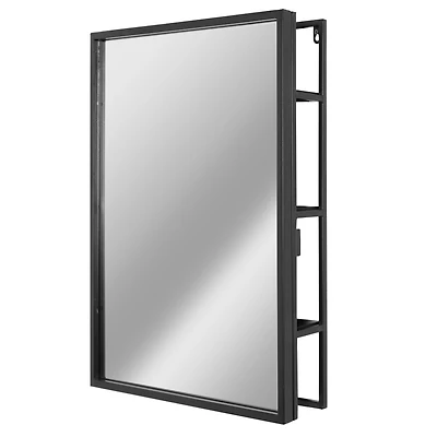 Black Metal Frame Rectangle Vanity Wall Mirror with Shelves, 18" x 24"