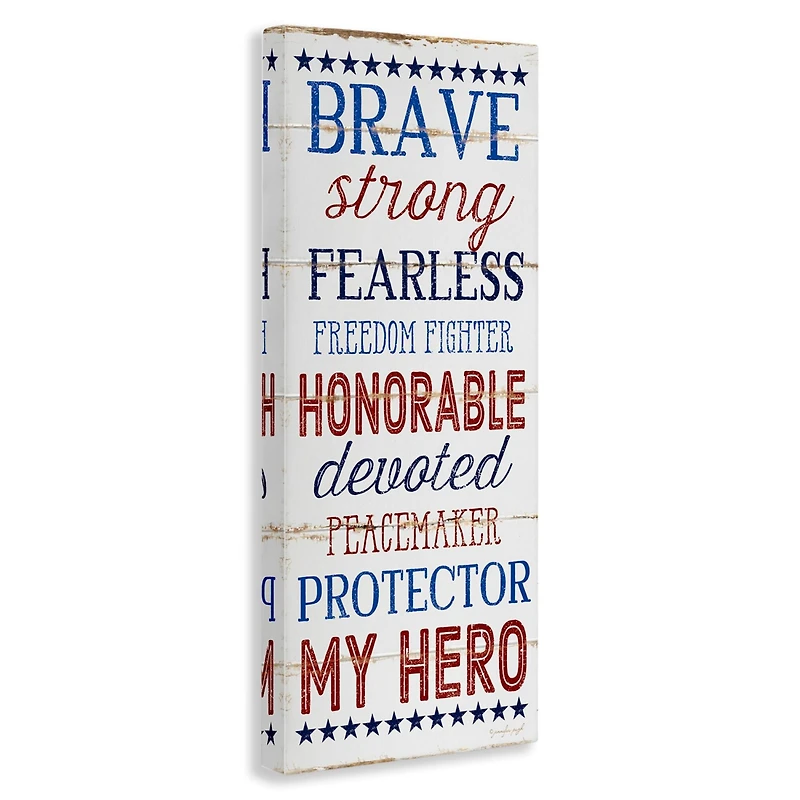Stupell Industries Brave Strong Fearless Patriotic Stars and Stripes Rustic Wood Look Sign Canvas Wall Art