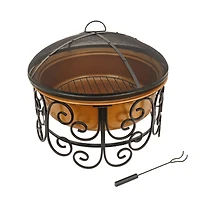 30" Deep Bowl Copper Fire Pit with Stand & Screen