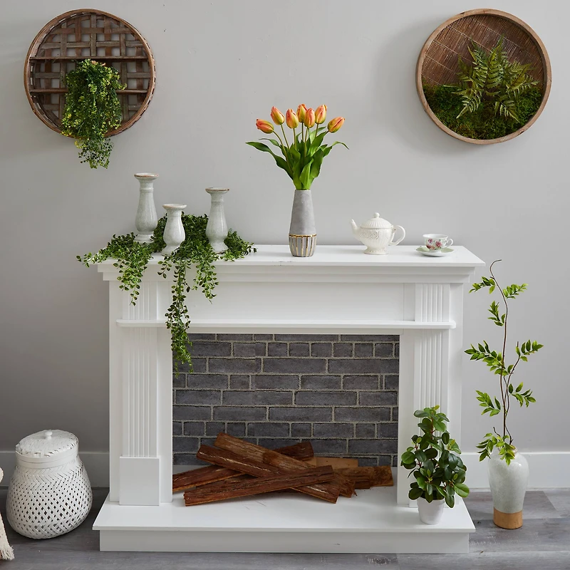 22" Yellow-Orange Dutch Tulip Arrangement in Gold Trim Stoneware Vase