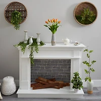 22" Yellow-Orange Dutch Tulip Arrangement in Gold Trim Stoneware Vase