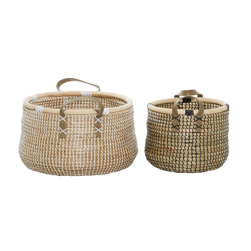 Natural Wheat Beige Round Contemporary Storage Basket Set