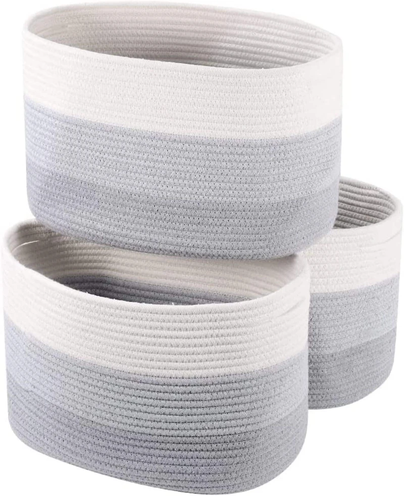 NEX™ Gray & White Cotton Rope Storage Baskets, 3ct.