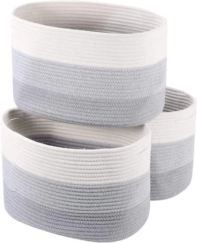NEX™ Gray & White Cotton Rope Storage Baskets, 3ct.