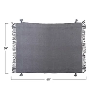 Hello Honey® Woven Cotton Blend Throw Blanket with Fringe and Tassels, Charcoal