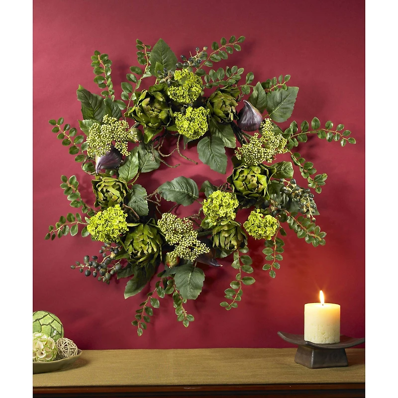 20" Green & Purple Artichoke Floral Wreath