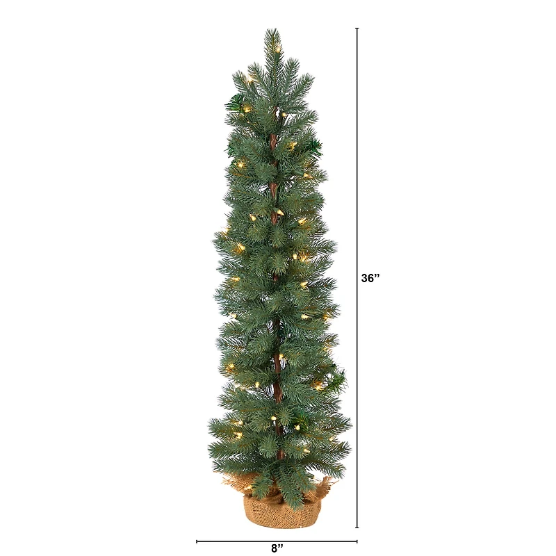 3ft. Pre-Lit Green Pine Artificial Christmas Tree with Burlap Base, Warm White Lights