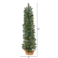 3ft. Pre-Lit Green Pine Artificial Christmas Tree with Burlap Base, Warm White Lights