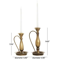 Bronze Metal Antique Style Candle Holder with Candle Plates & Handles Set