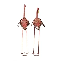 Pink Flamingo Garden Sculpture Set