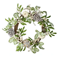 20" White Pumpkin, Berries & Leaves Twig Wreath